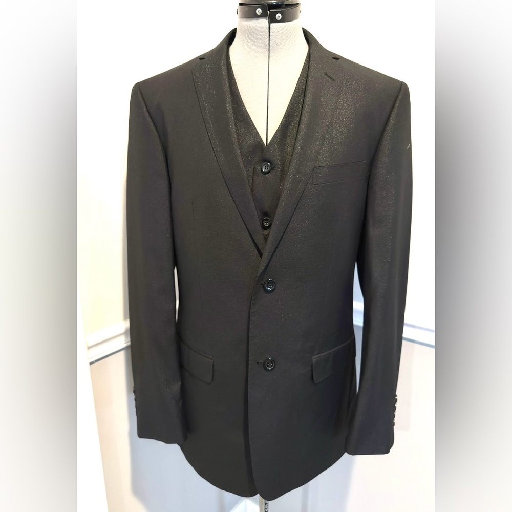 Vinci Vest & Sport‎ Coat Blazer Men's 40L RN 114572 Metallic Black blazer vest